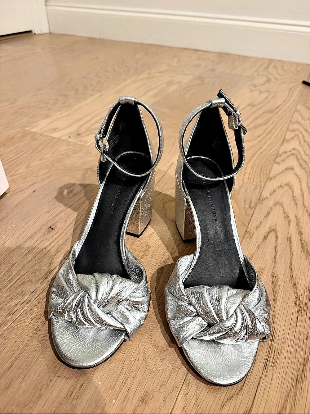 Rebecca Minkoff Agata Silver Block Heel Sandal